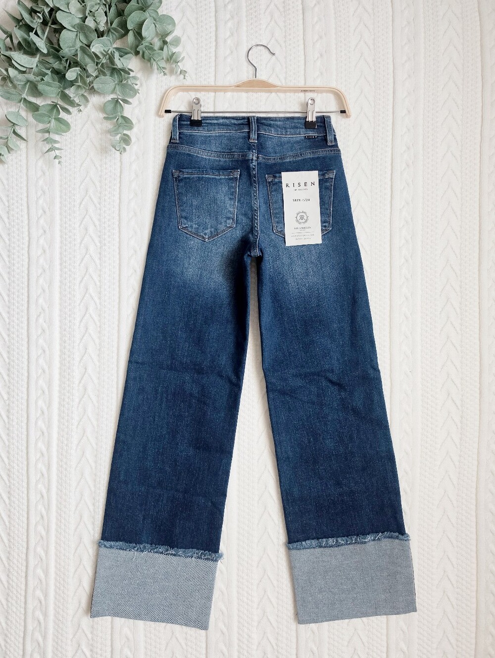 RISEN Women's Slim Wide Leg Jeans Stretch Cuffed Dark Classic Retro Various NEW - Picture 11 of 16